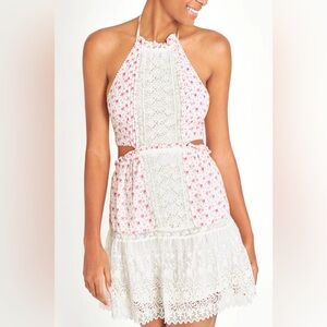 NWOT LoveShackFancy Kesia Halter Mini Dress With Cut Outs Floral in Poppy Pink